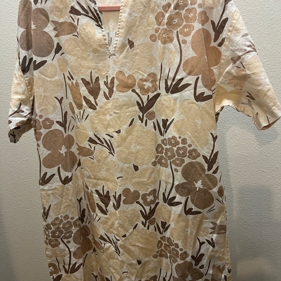 Uniqlo x Marimekko Women's Linen Blend Short Sleeve Dress With Pockets Natural M - Picture 2 of 8